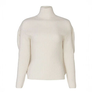 Nina Ricci White Ribbed Turtleneck Sweater Ivory Wool Cashmere $1150 - Size L